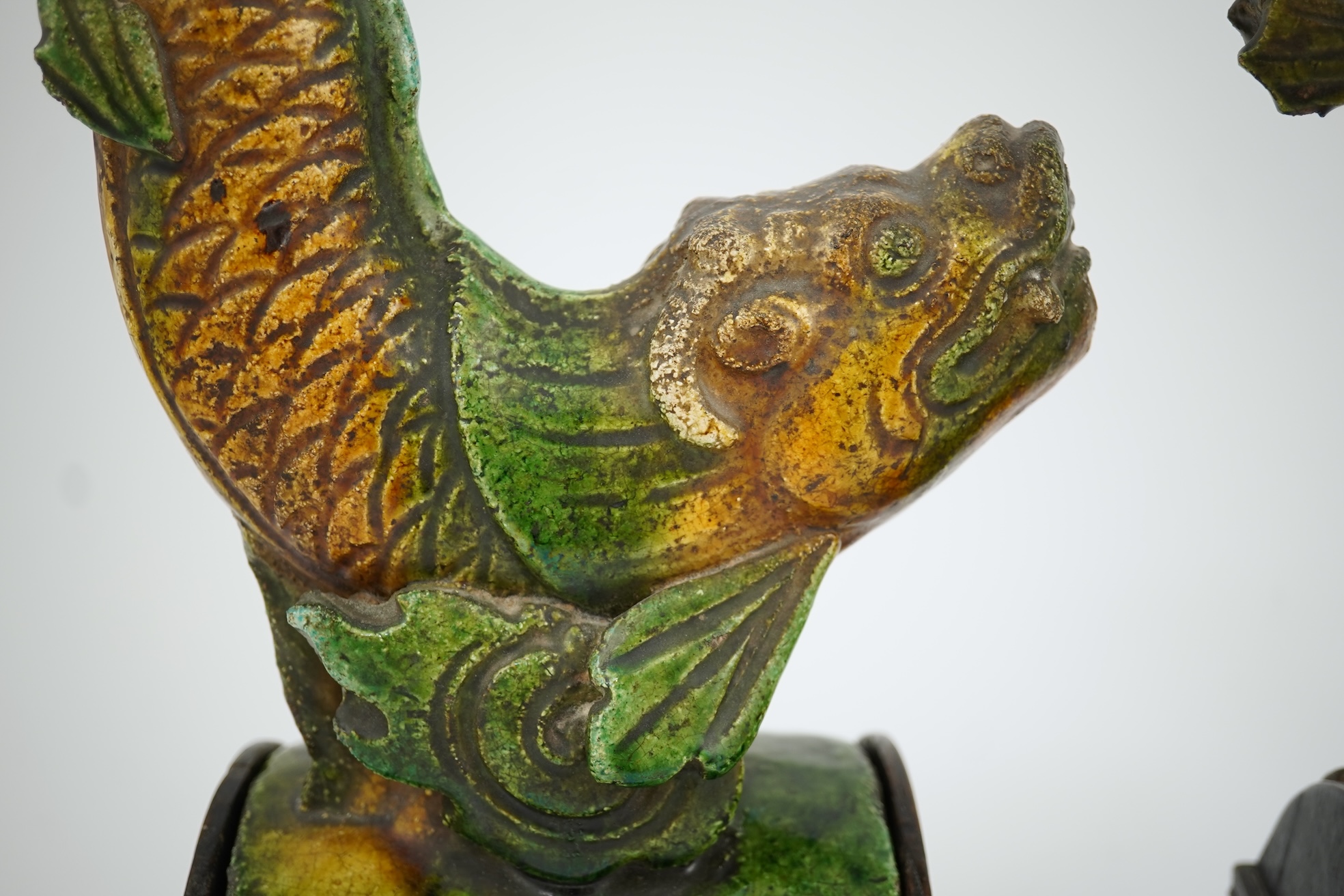 Two Chinese sancai ‘dragon-fish’ ridge tiles, Ming dynasty, c.1580-1620